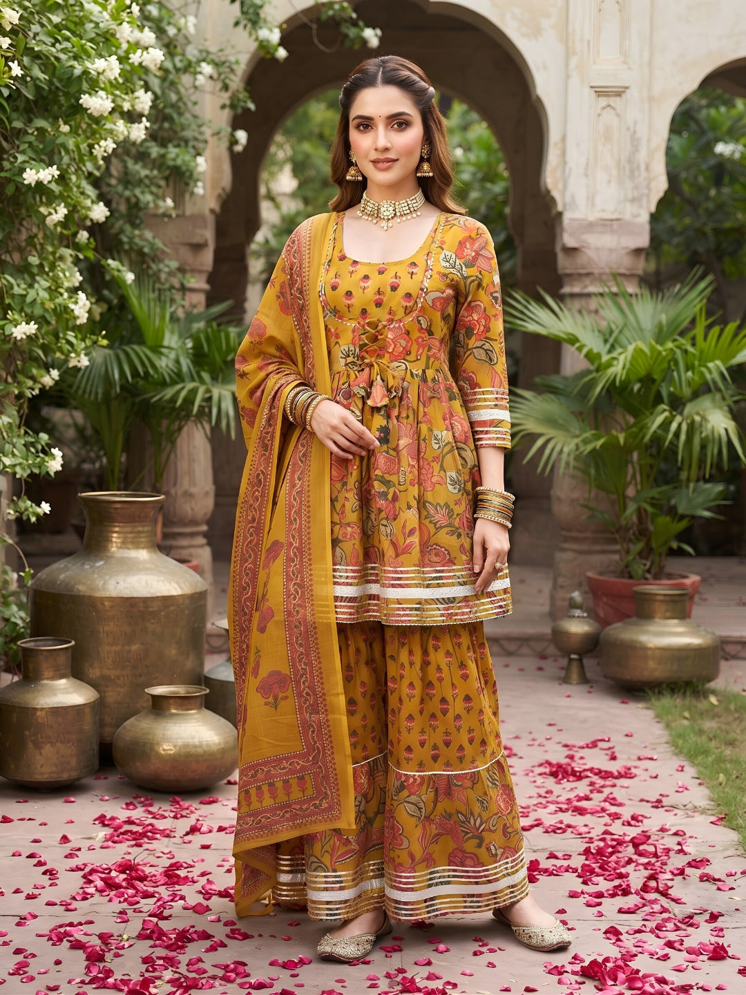 Printed Peplum Kurta Set With Dupatta
