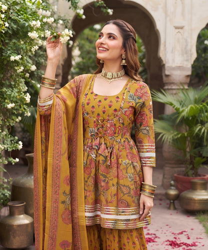 Printed Peplum Kurta Set With Dupatta