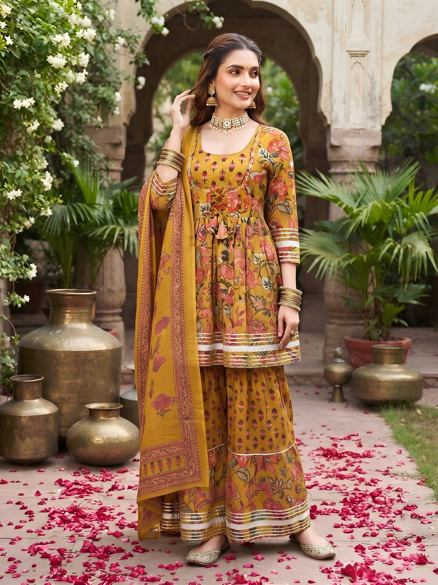 Printed Peplum Kurta Set With Dupatta