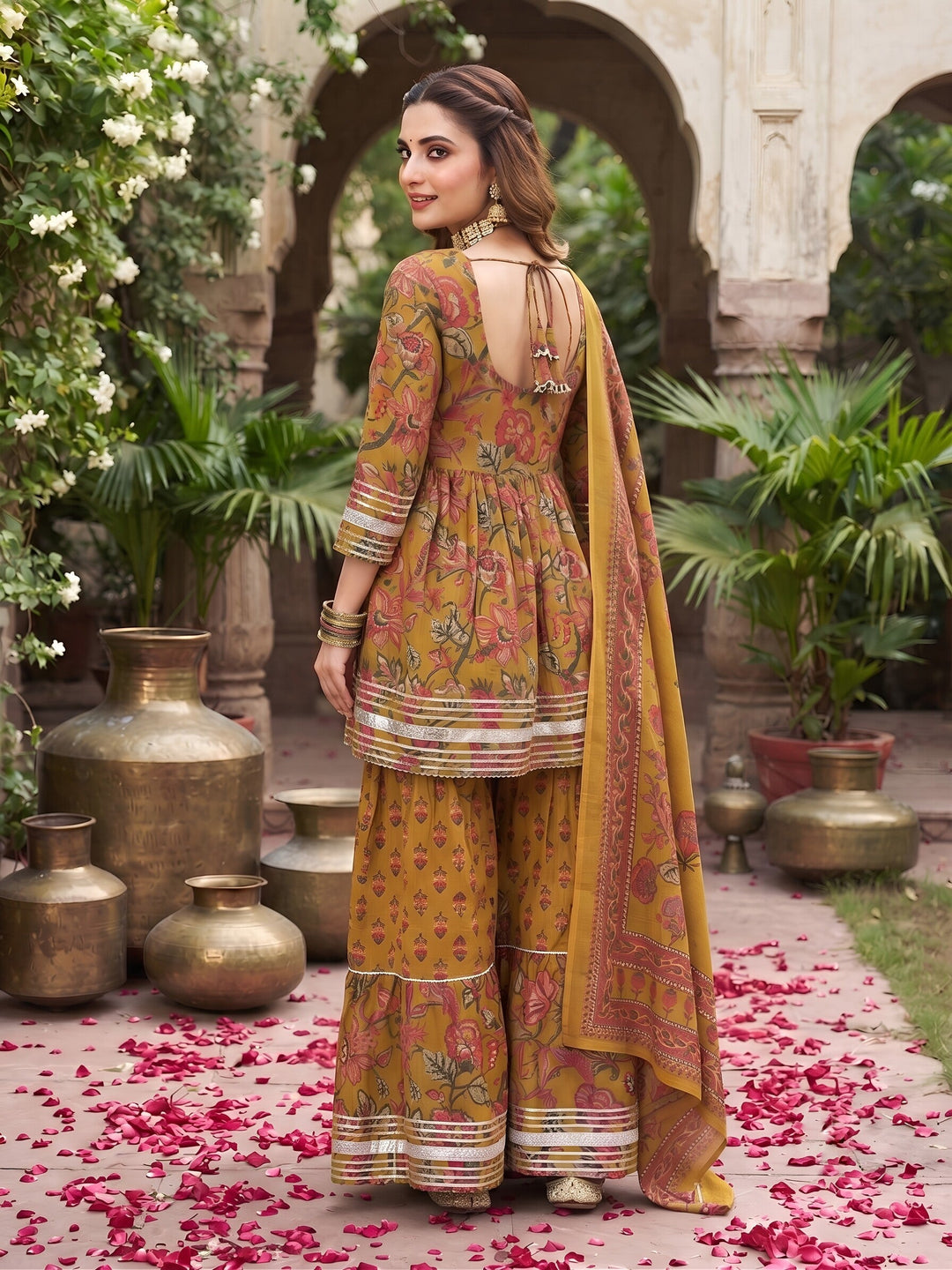 Printed Peplum Kurta Set With Dupatta