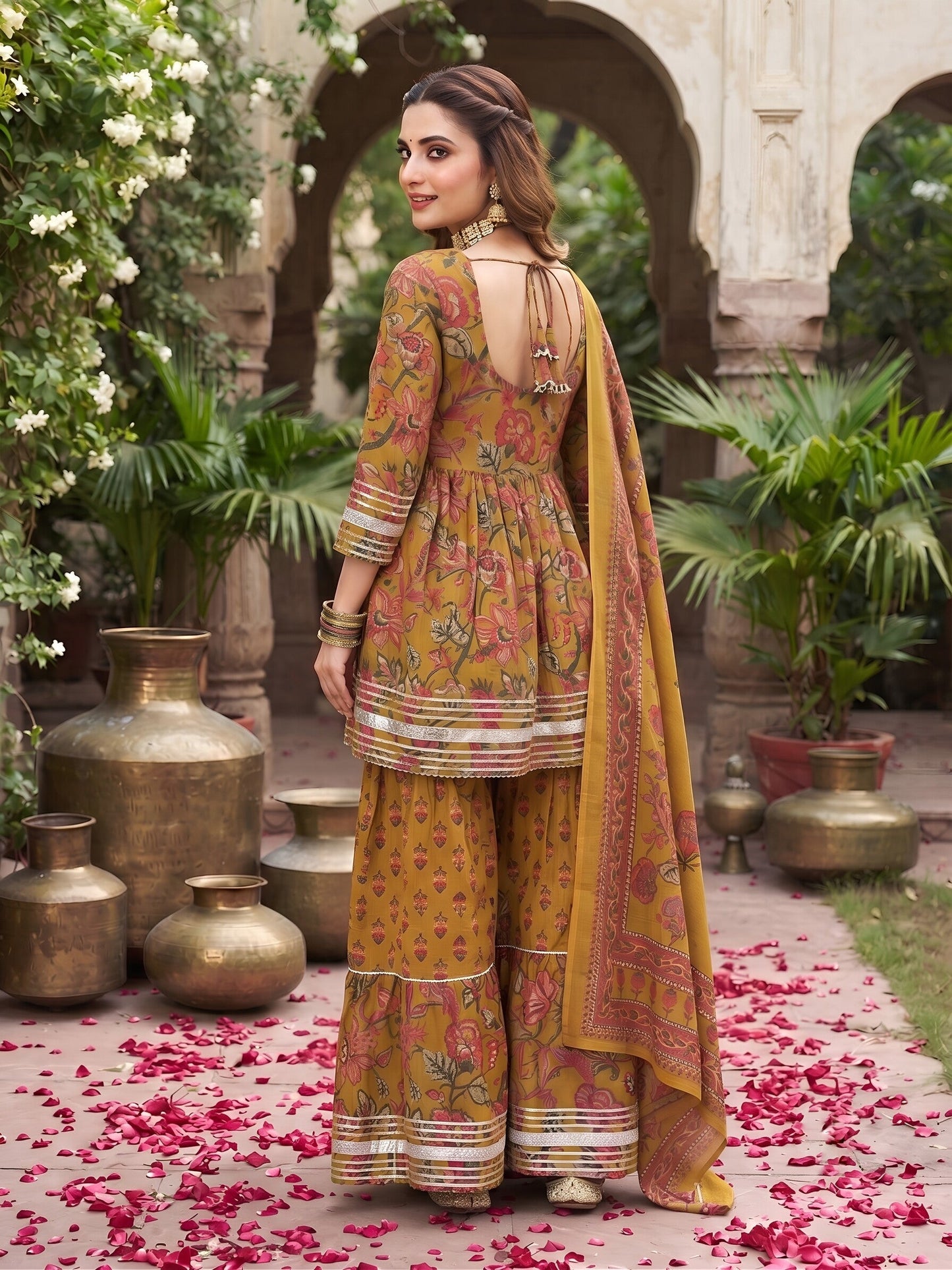 Printed Peplum Kurta Set With Dupatta