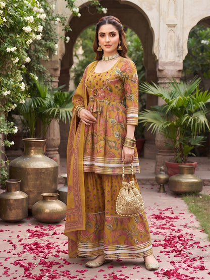 Printed Peplum Kurta Set With Dupatta