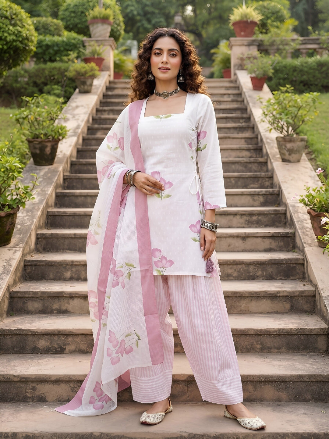 Printed Kurta With Farshi Salwar & Dupatta