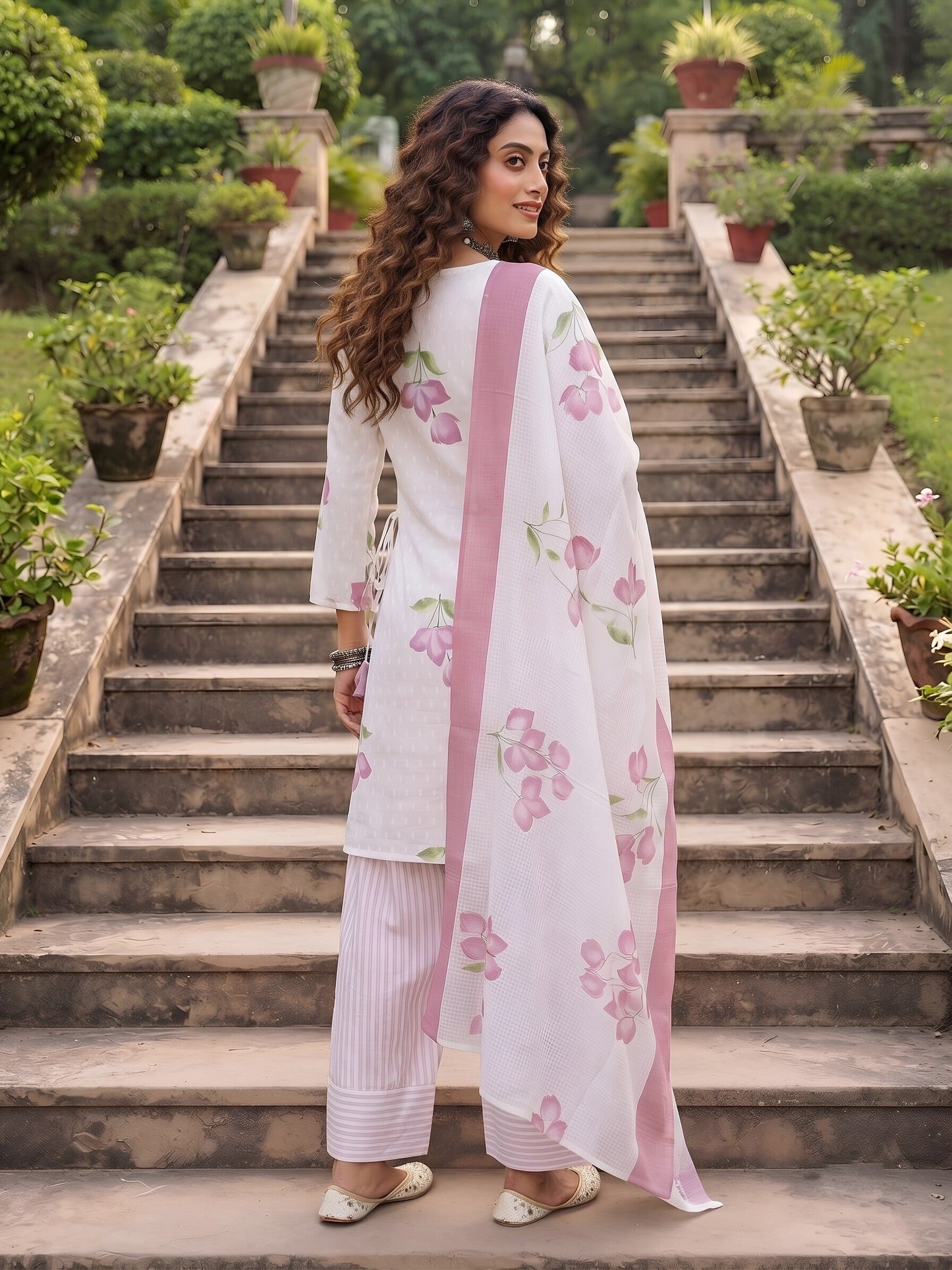 Printed Kurta With Farshi Salwar & Dupatta