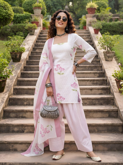 Printed Kurta With Farshi Salwar & Dupatta