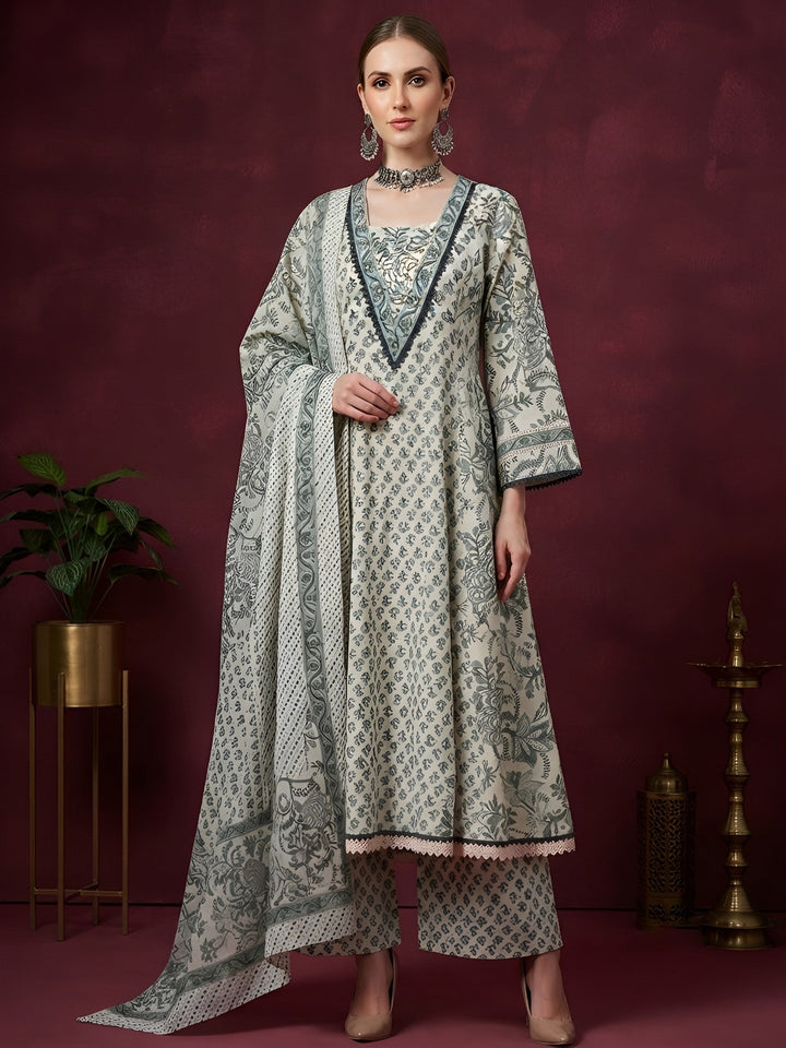 Printed Anarkali Kurta Set With