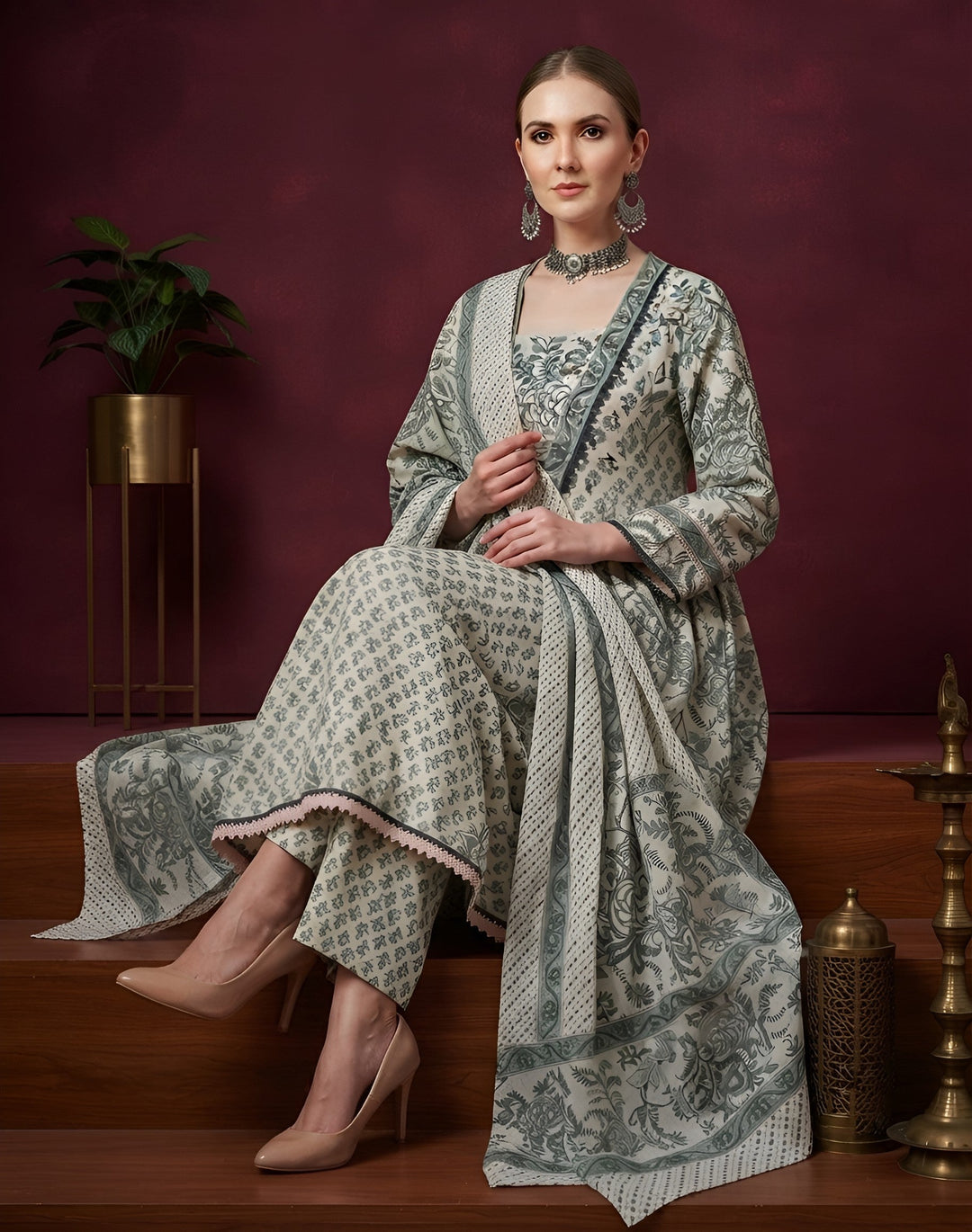 Printed Anarkali Kurta Set With