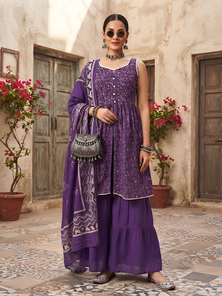 Printed Peplum Sharara Set With Dupatta