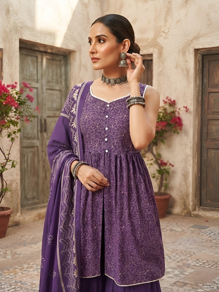 Printed Peplum Sharara Set With Dupatta