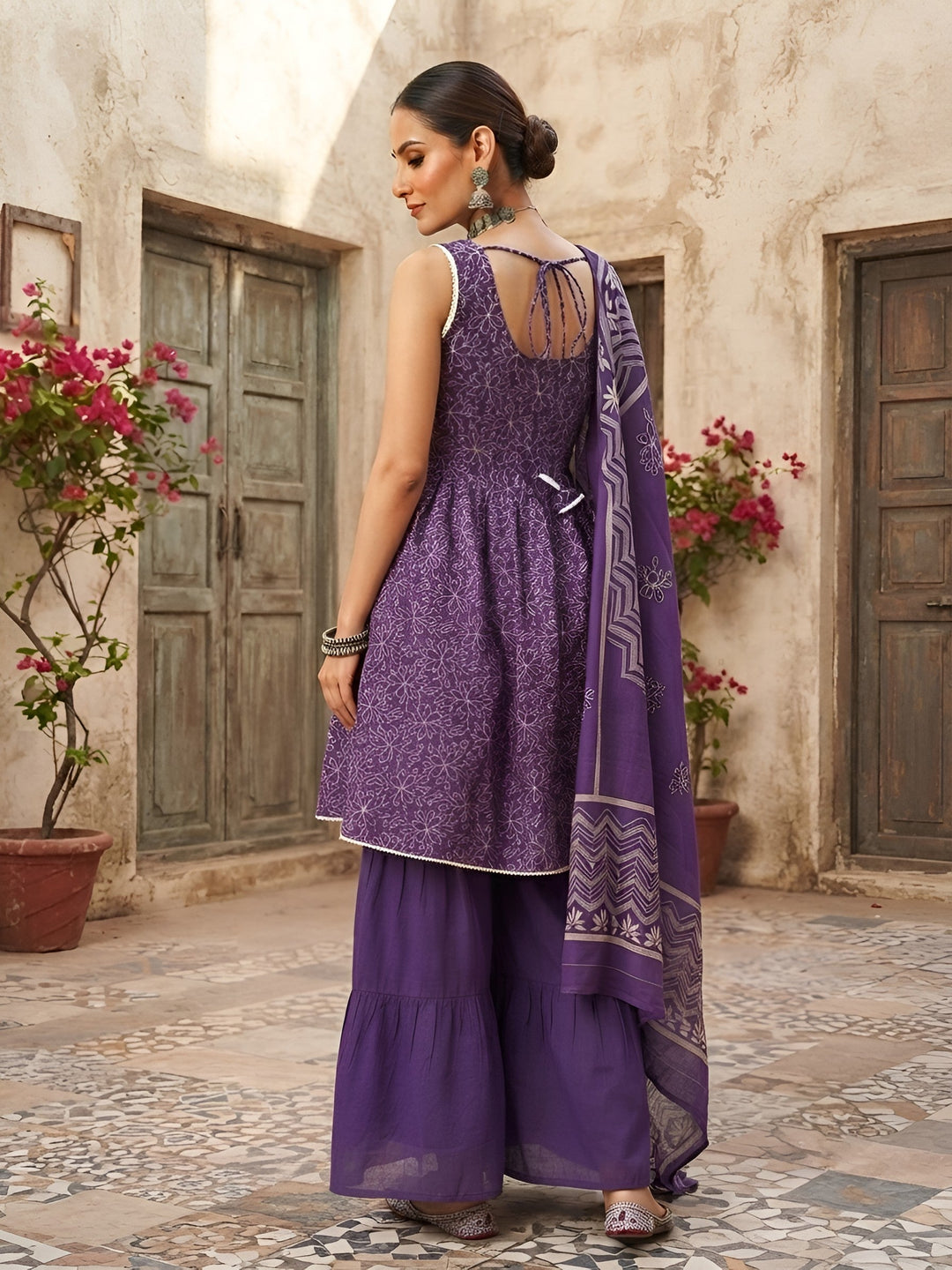 Printed Peplum Sharara Set With Dupatta