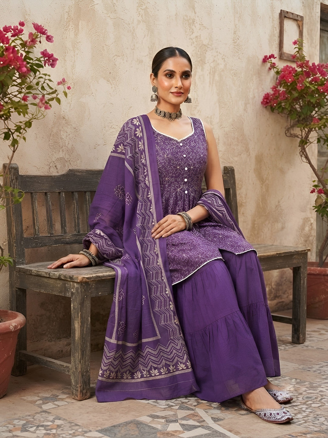 Printed Peplum Sharara Set With Dupatta