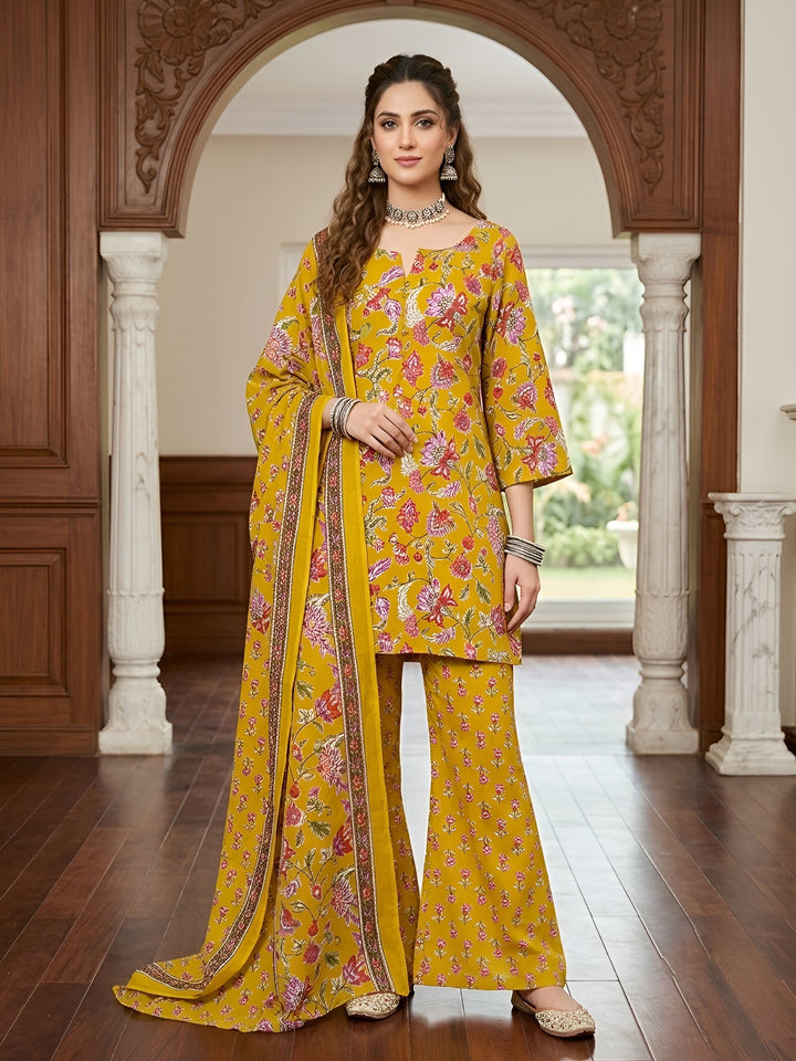Printed Straight Kurti With Bell Bottom &amp;