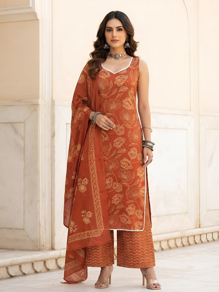 Printed Straight Kurta Set With Dupatta