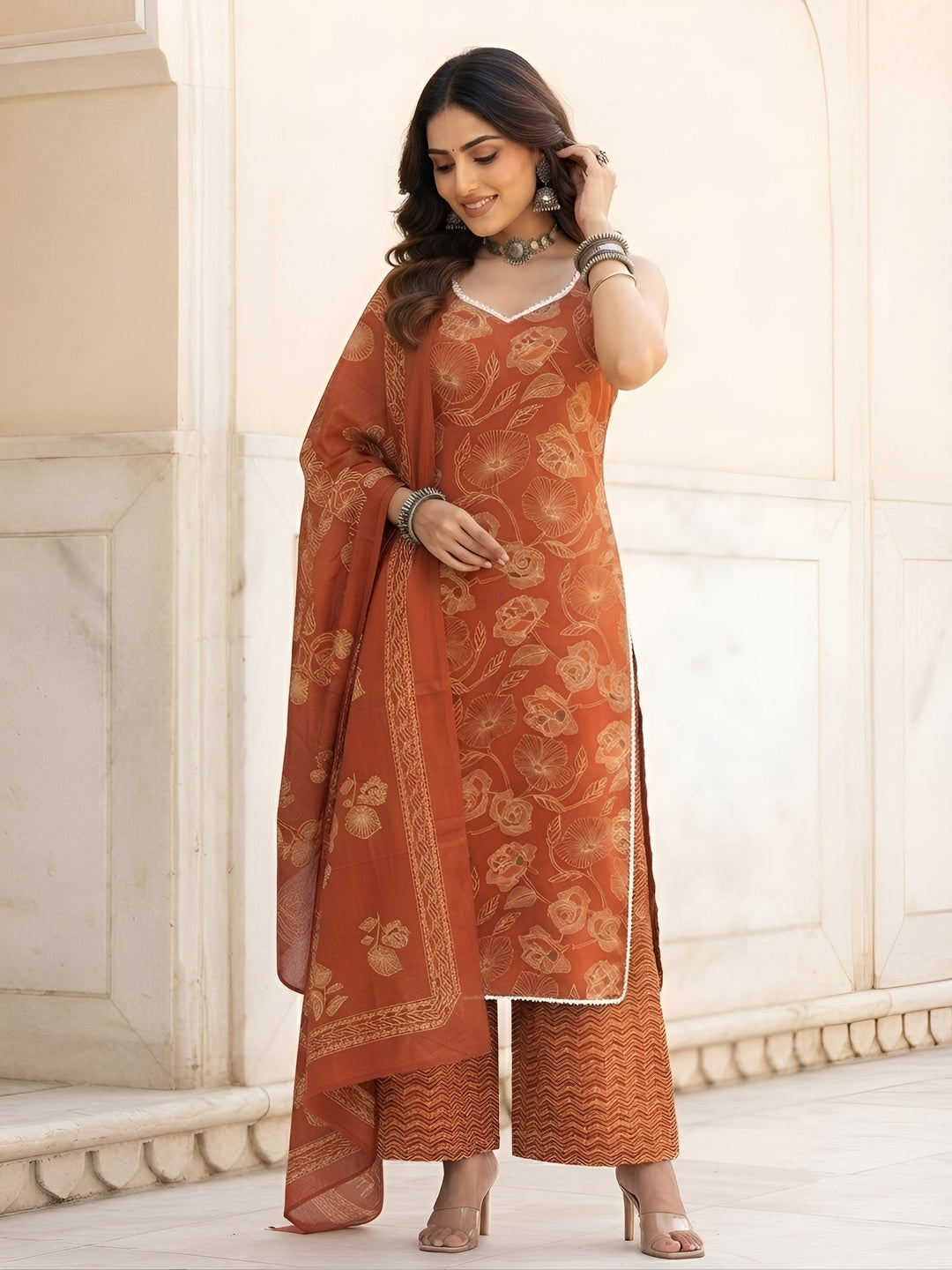 Printed Straight Kurta Set With Dupatta
