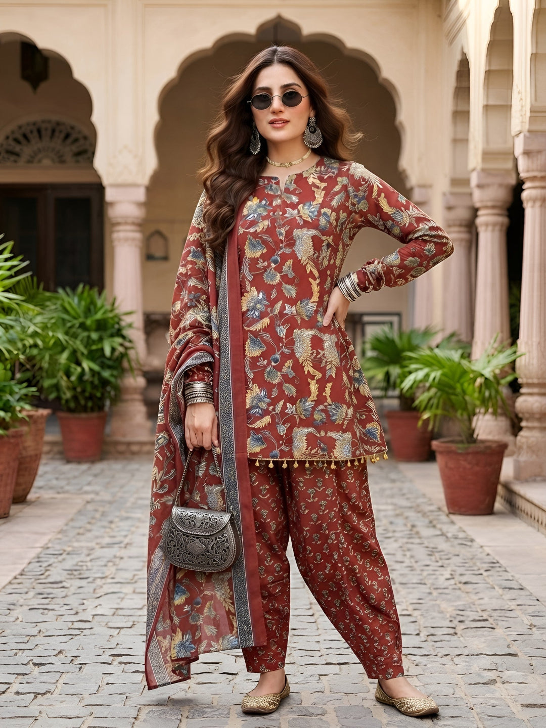 Peplum Kurta With Farshi Salwar &amp; Dupatta
