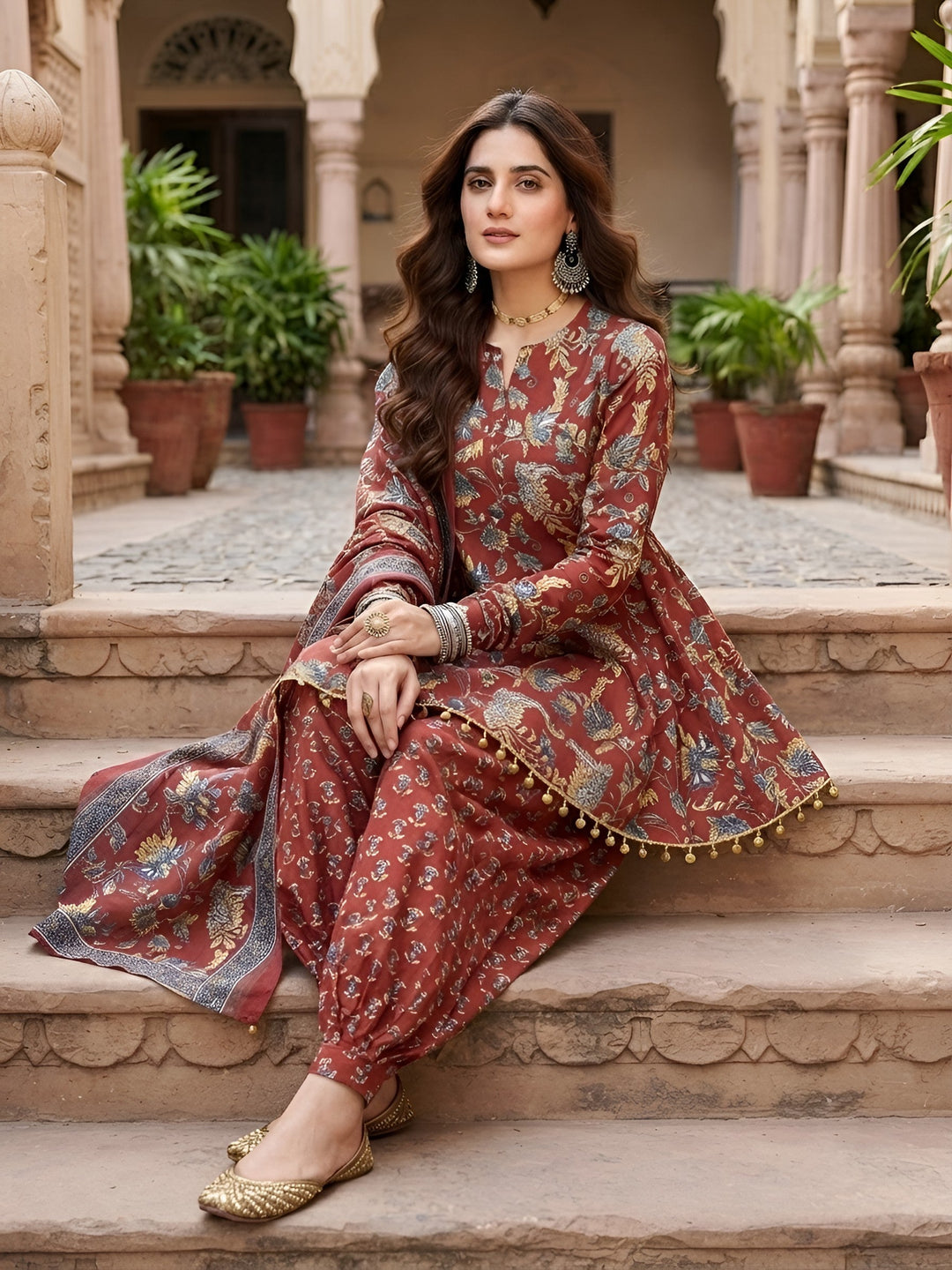 Peplum Kurta With Farshi Salwar &amp; Dupatta