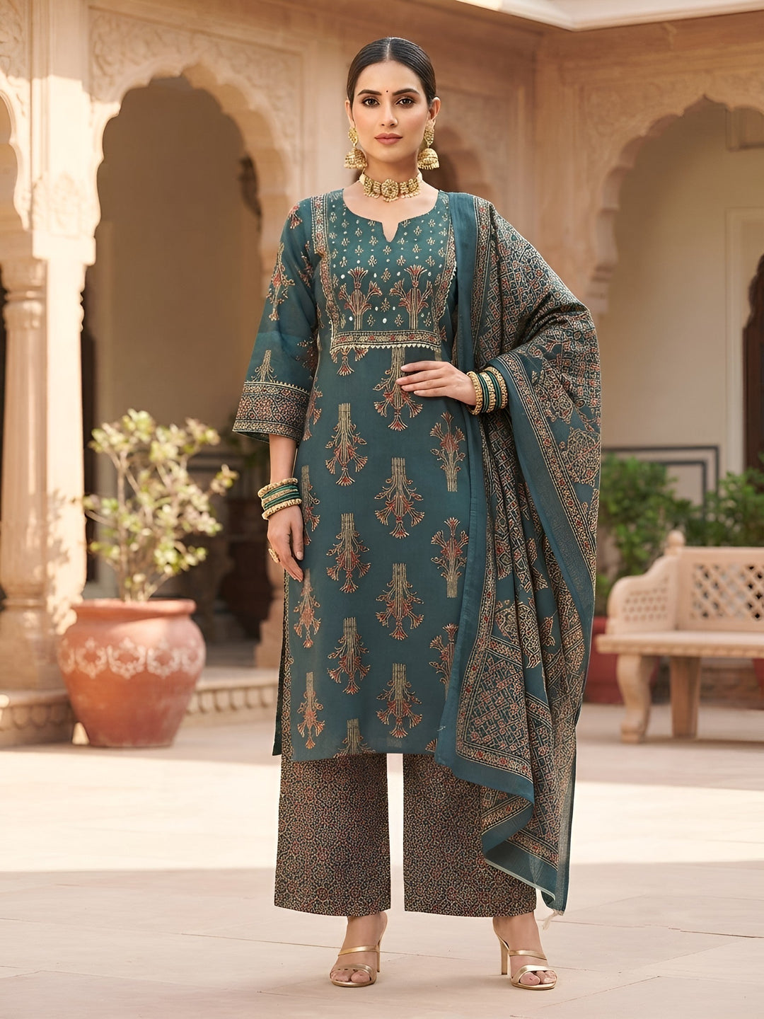 Printed Straight Kurta Set With Dupatta