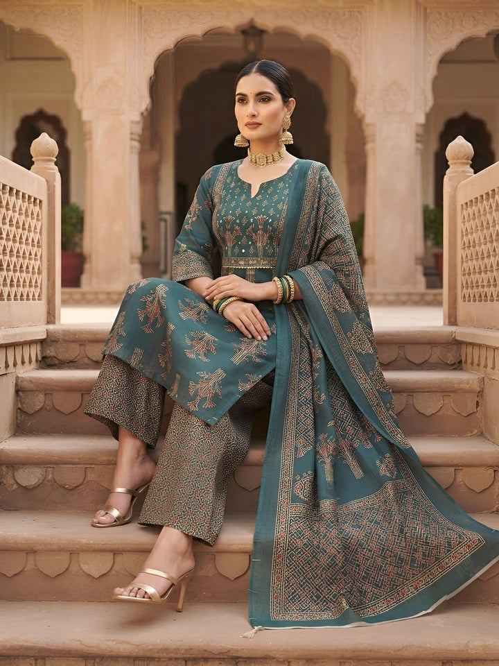 Printed Straight Kurta Set With Dupatta