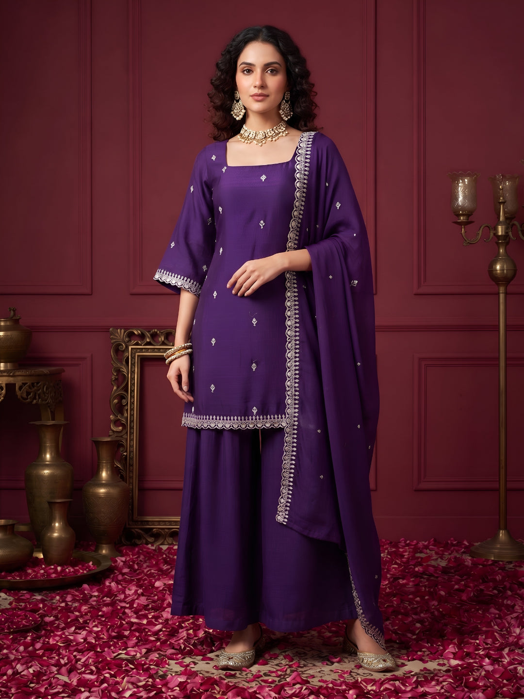 Embroidered Sharara Set With Dupatta