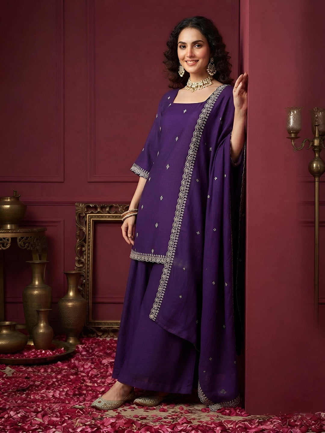 Embroidered Sharara Set With Dupatta