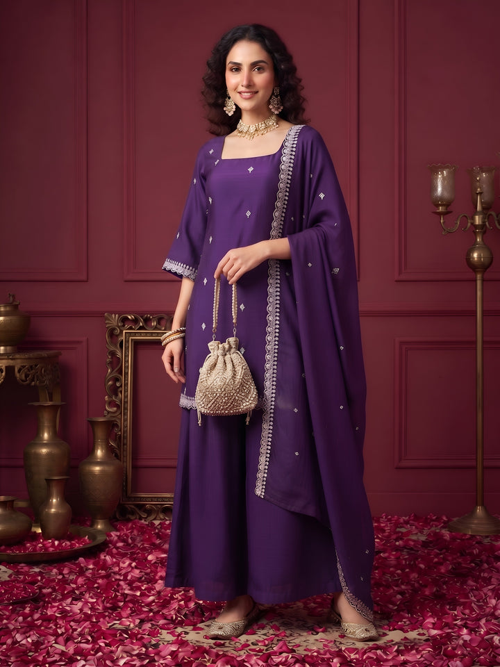Embroidered Sharara Set With Dupatta