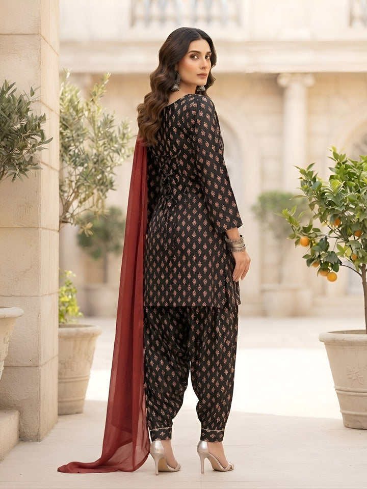 Printed Kurta With Farsi Salwar &amp; Dupatta