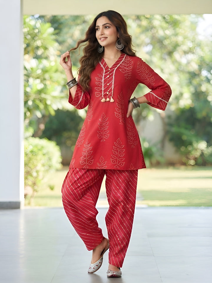 Printed Kurti &amp; Farshi Salar With Dupatta