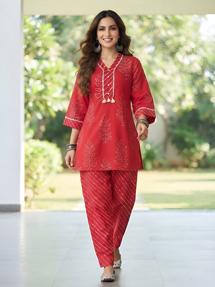 Printed Kurti &amp; Farshi Salar With Dupatta