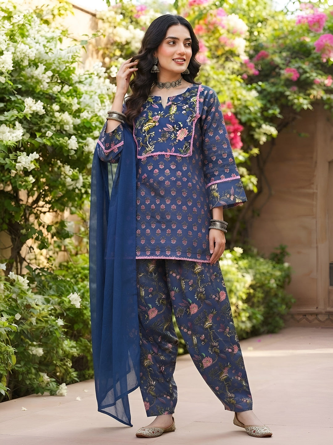 Printed Kurta With Farshi Salwar &amp; Dupatta