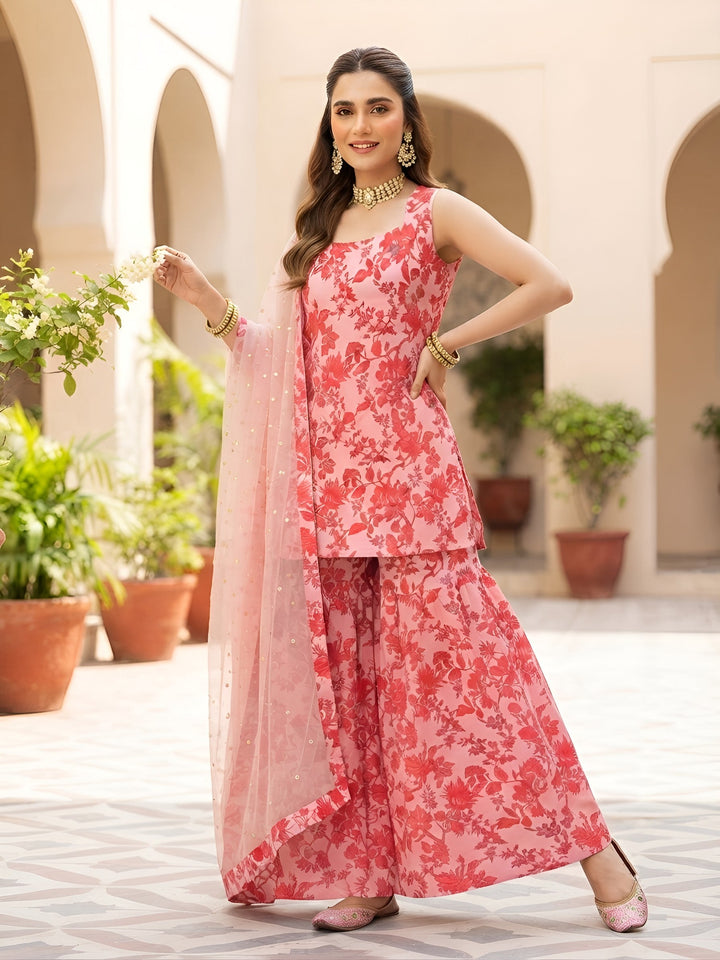 Printed Kurti &amp; Sharara Set With Dupatta