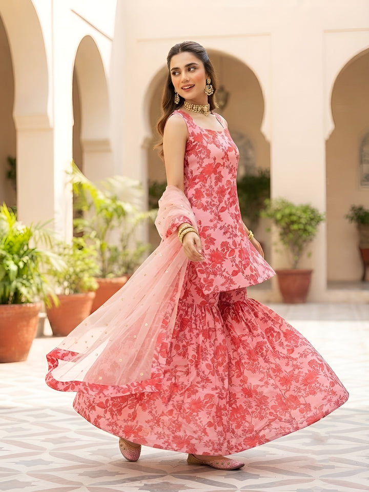 Printed Kurti &amp; Sharara Set With Dupatta