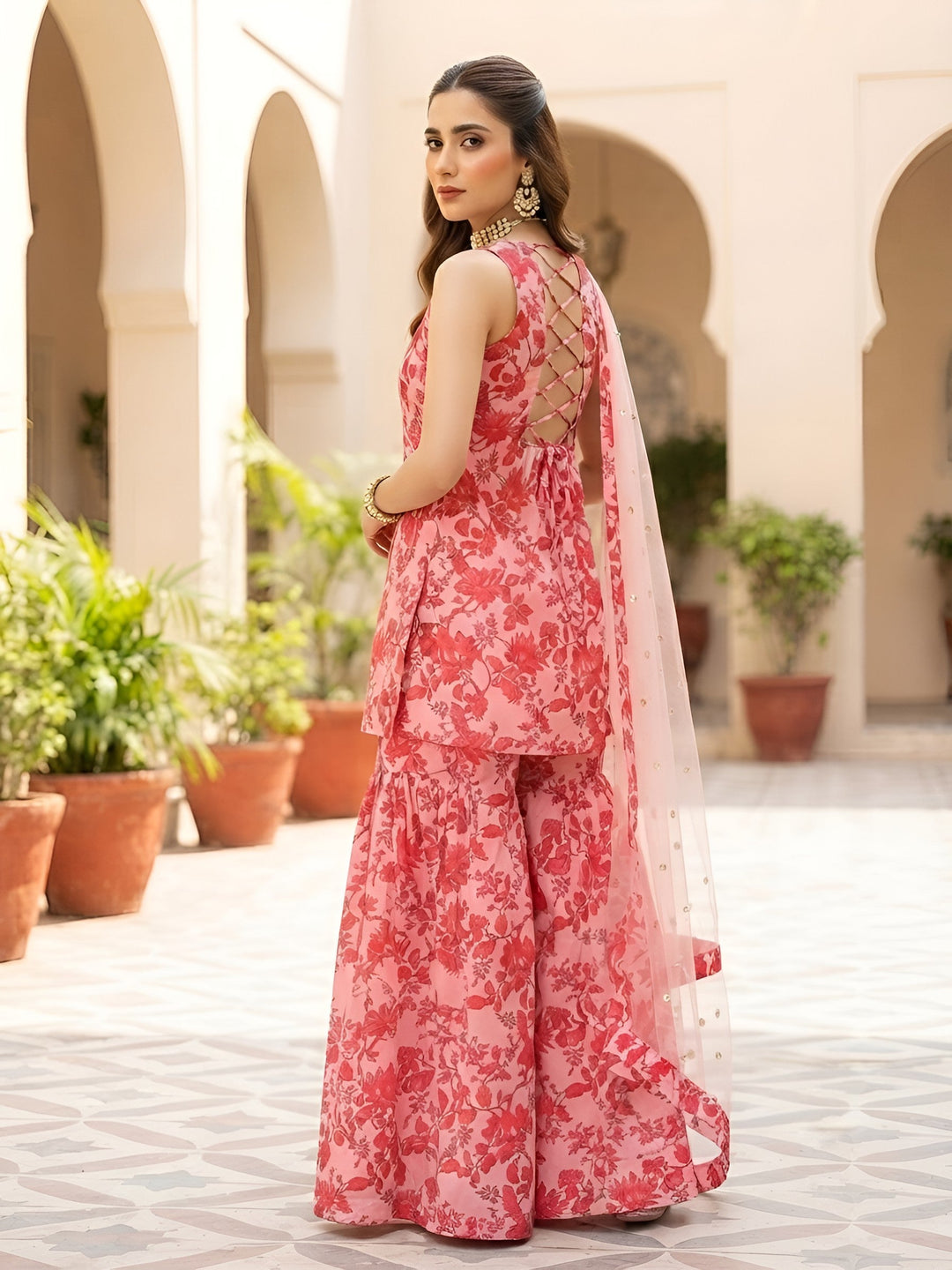 Printed Kurti &amp; Sharara Set With Dupatta