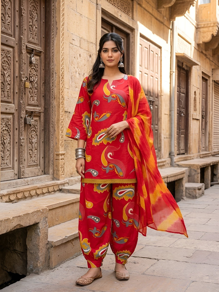 Printed Kurti With Farshi Salwar &amp; Dupatta