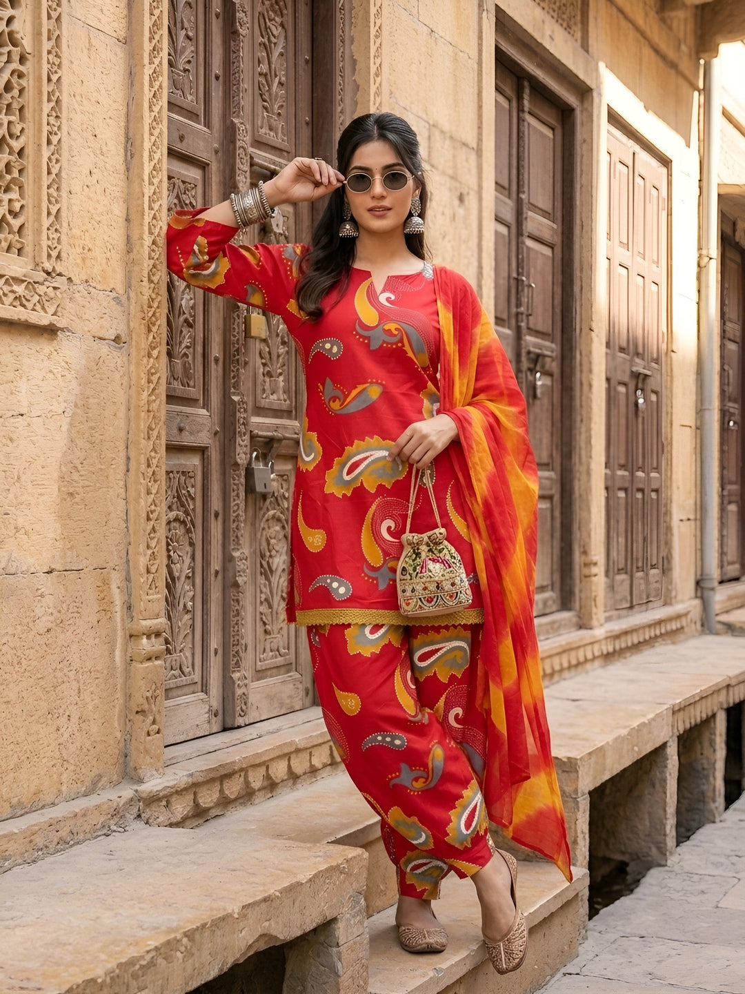 Printed Kurti With Farshi Salwar &amp; Dupatta