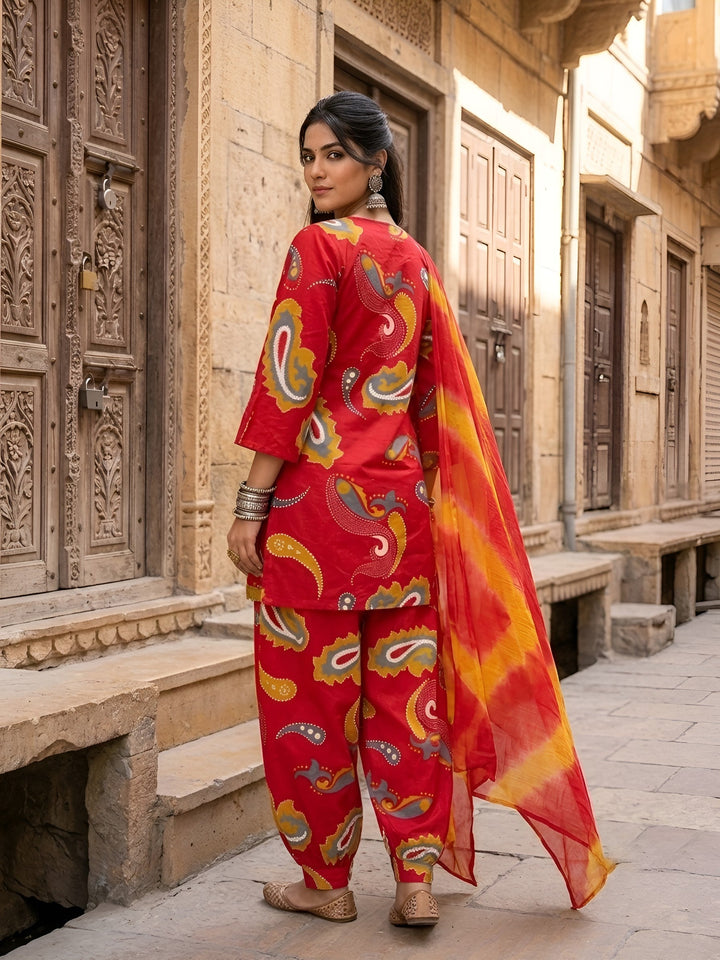Printed Kurti With Farshi Salwar &amp; Dupatta