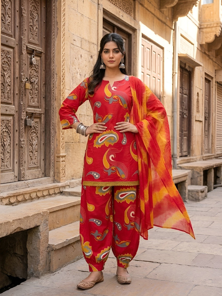 Printed Kurti With Farshi Salwar &amp; Dupatta