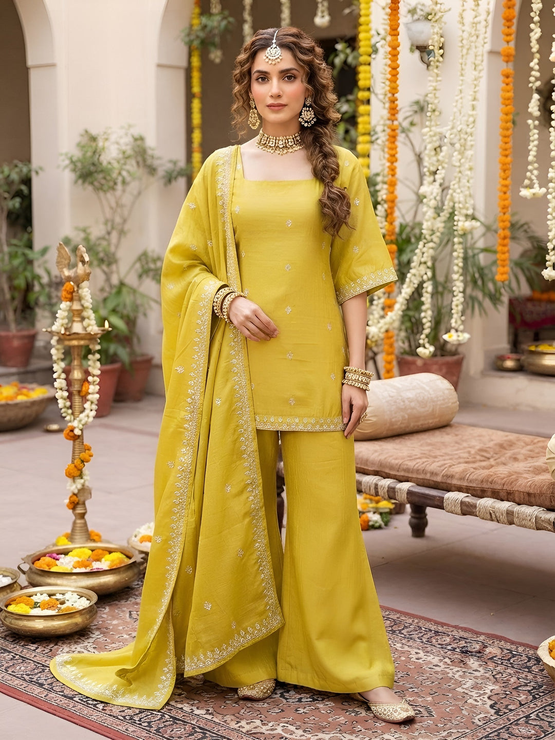 Embroidered Kurta Set With Dupatta