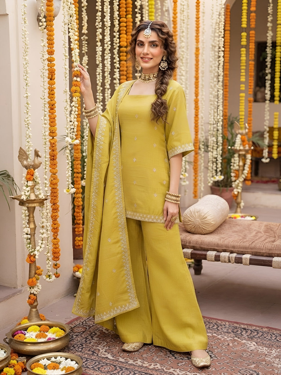 Embroidered Kurta Set With Dupatta