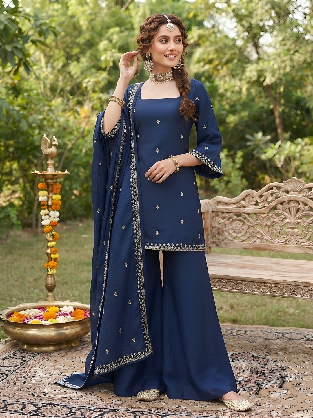 Embroidered Kurta Set With Dupatta