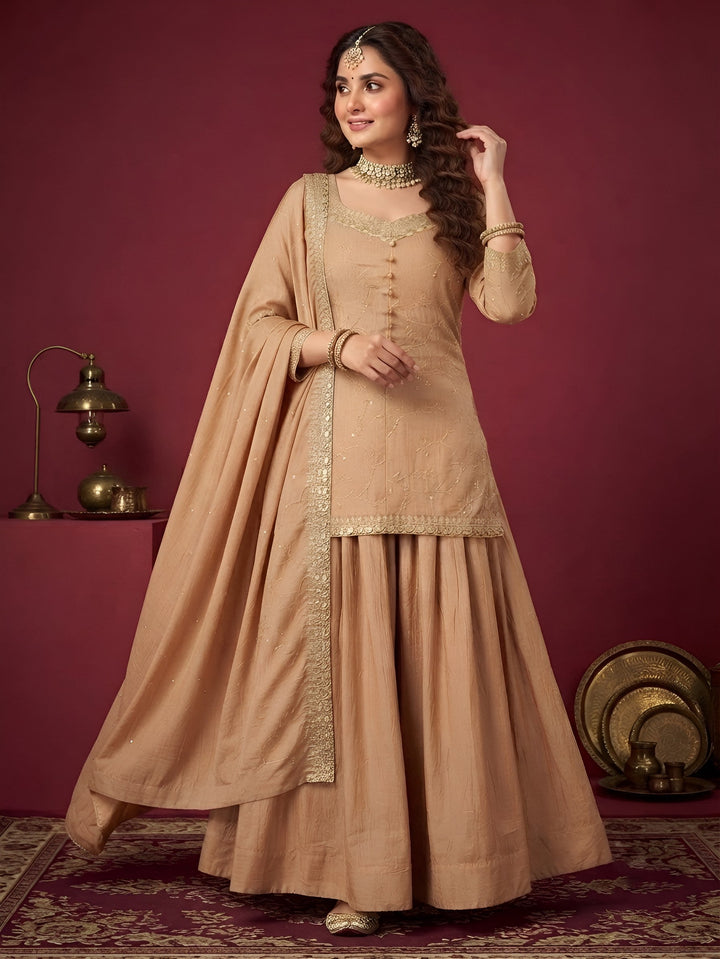 Golden Embroidered Kurta Set With Dupatta