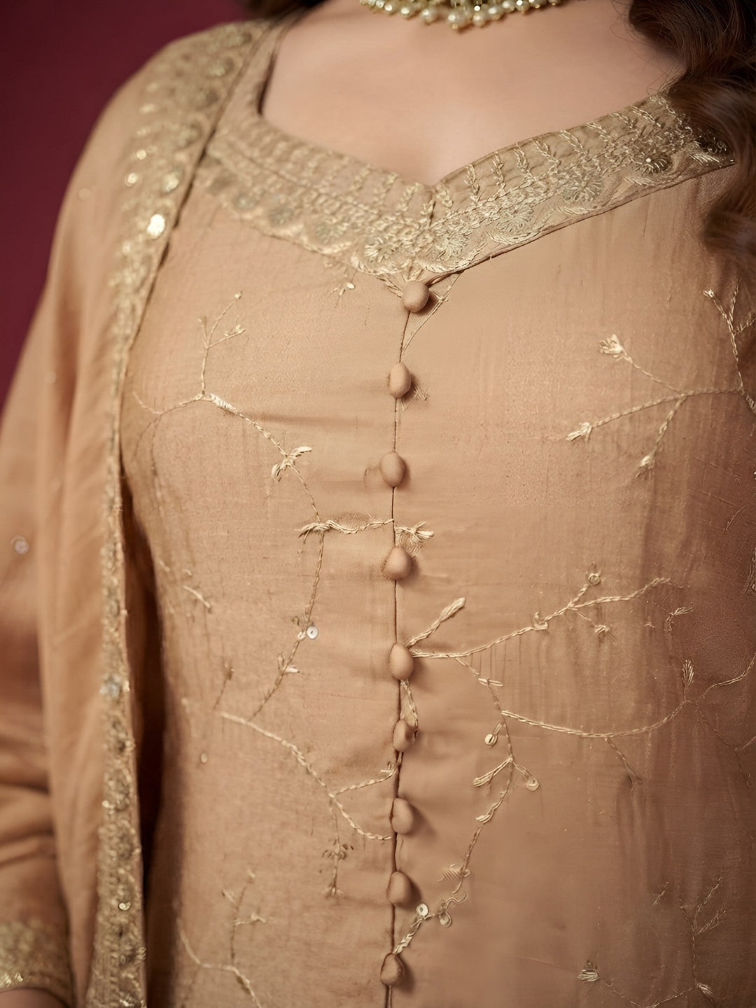 Golden Embroidered Kurta Set With Dupatta
