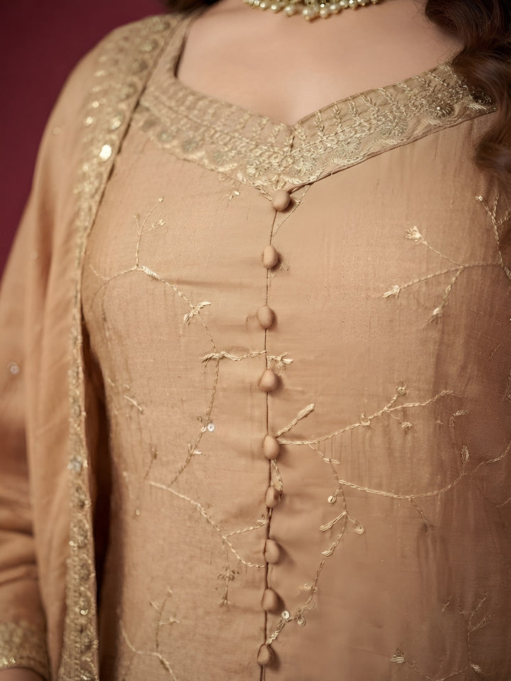 Golden Embroidered Kurta Set With Dupatta