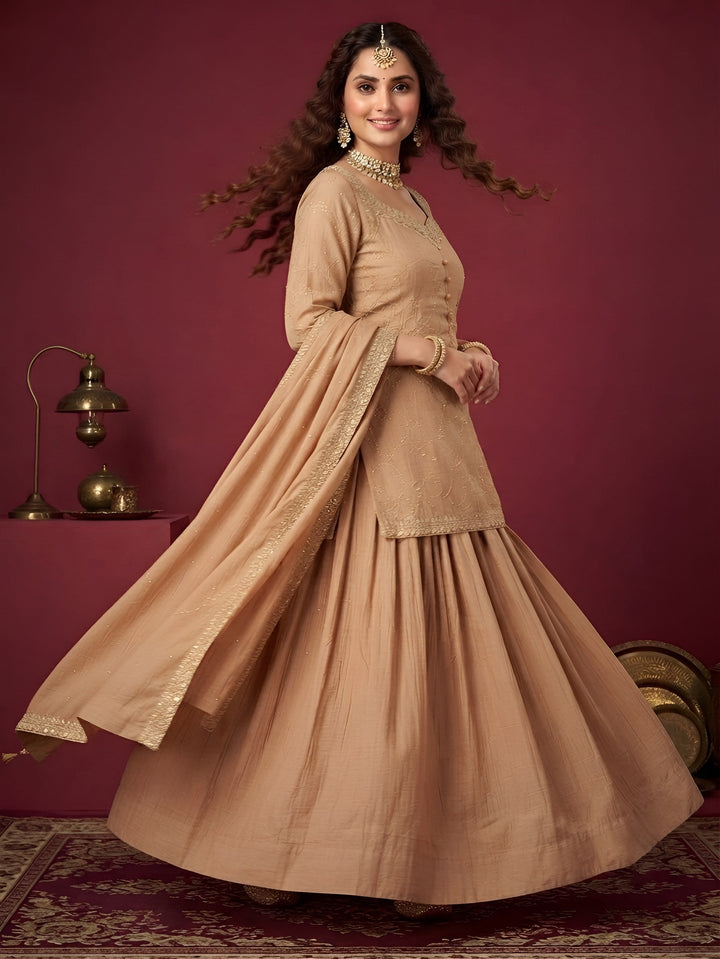 Golden Embroidered Kurta Set With Dupatta