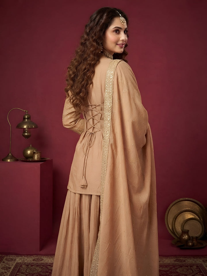 Golden Embroidered Kurta Set With Dupatta