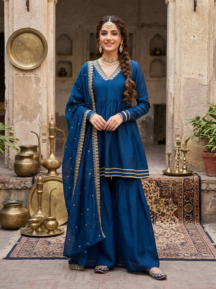 Embroidered Sharara Set With Dupatta