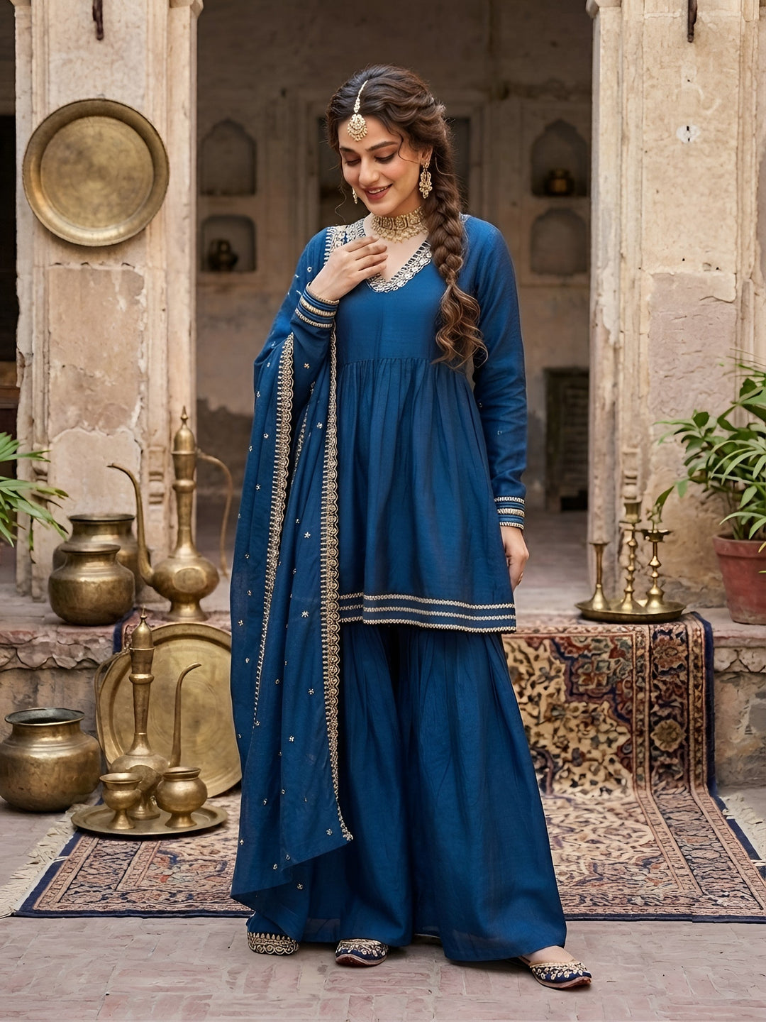 Embroidered Sharara Set With Dupatta