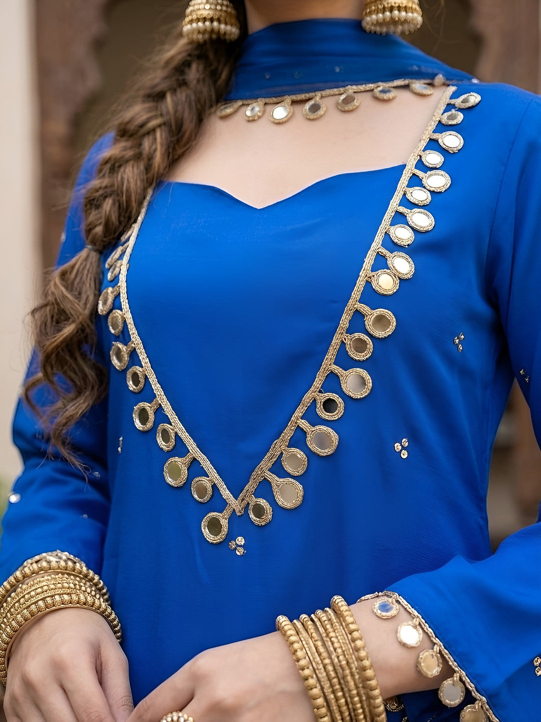 Solid Kurti &amp; Palazzo Set With Dupatta