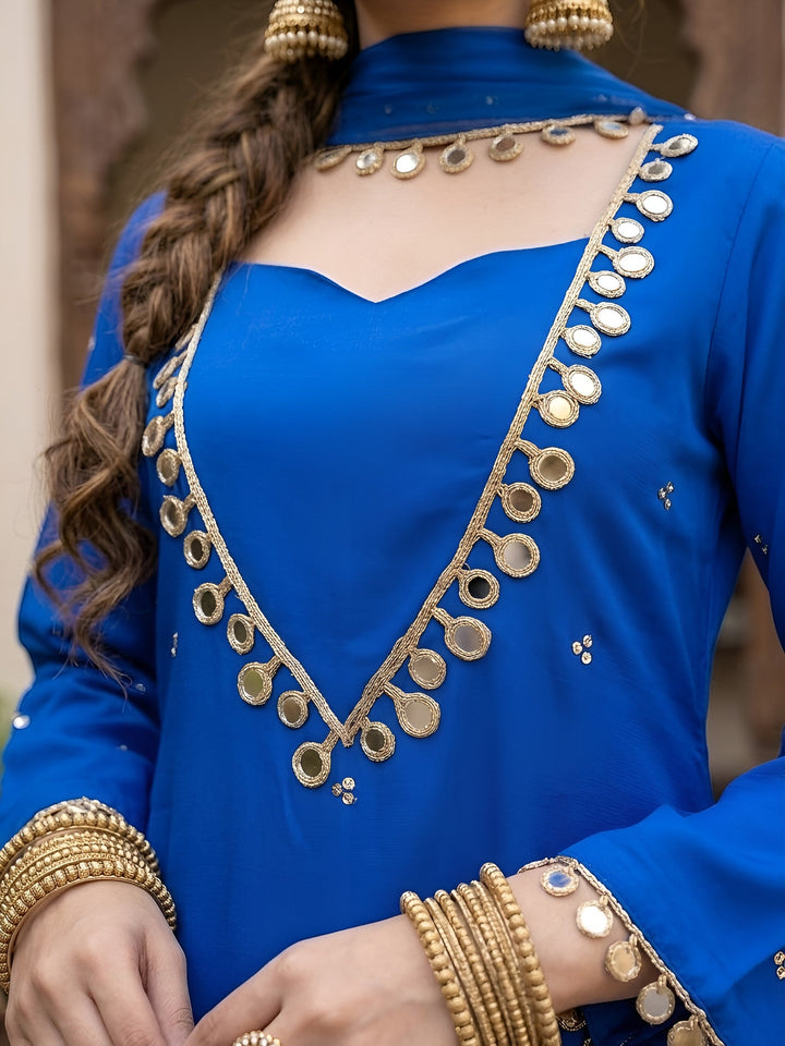 Solid Kurti &amp; Palazzo Set With Dupatta