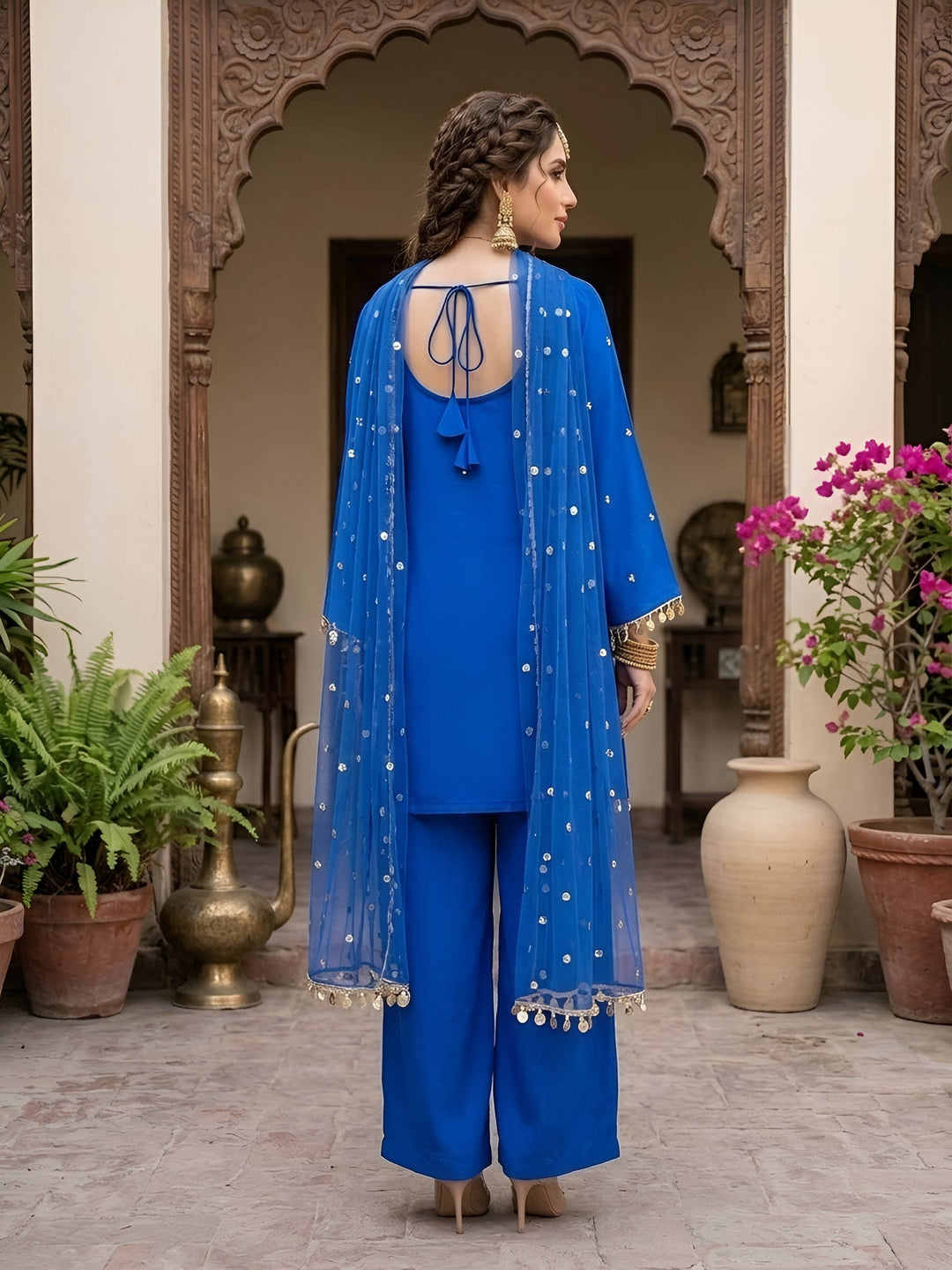 Solid Kurti &amp; Palazzo Set With Dupatta