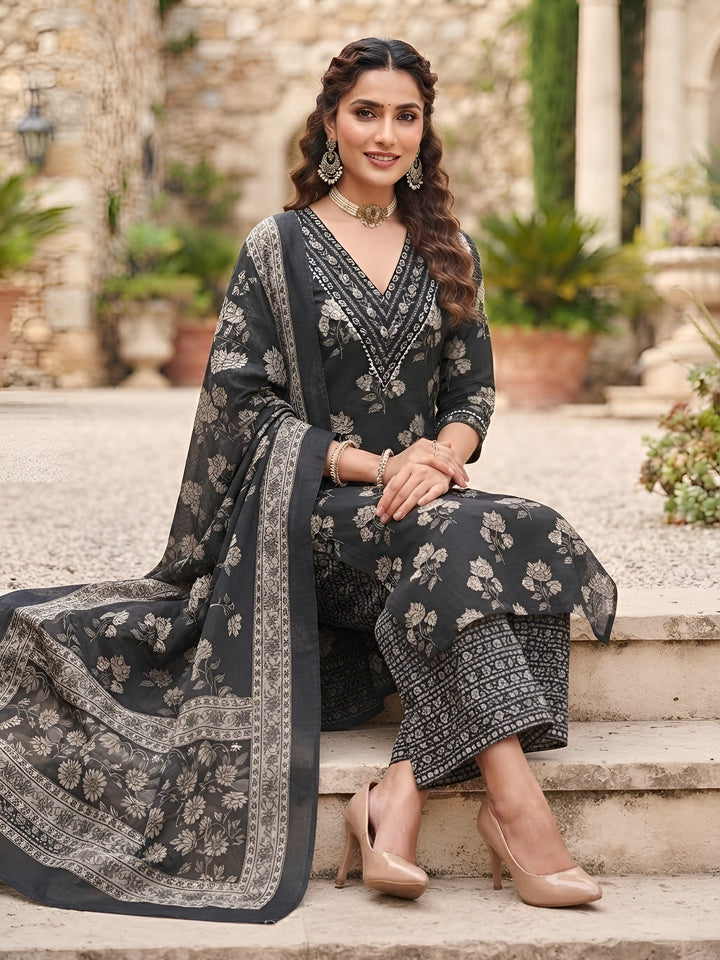 Printed Straight Kurta Set With Dupatta